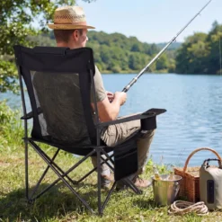 Campingstuhl mit Abnehmbarer Fußablage & Verstellbarer Rückenlehne & Kopfstütze Angelstuhl