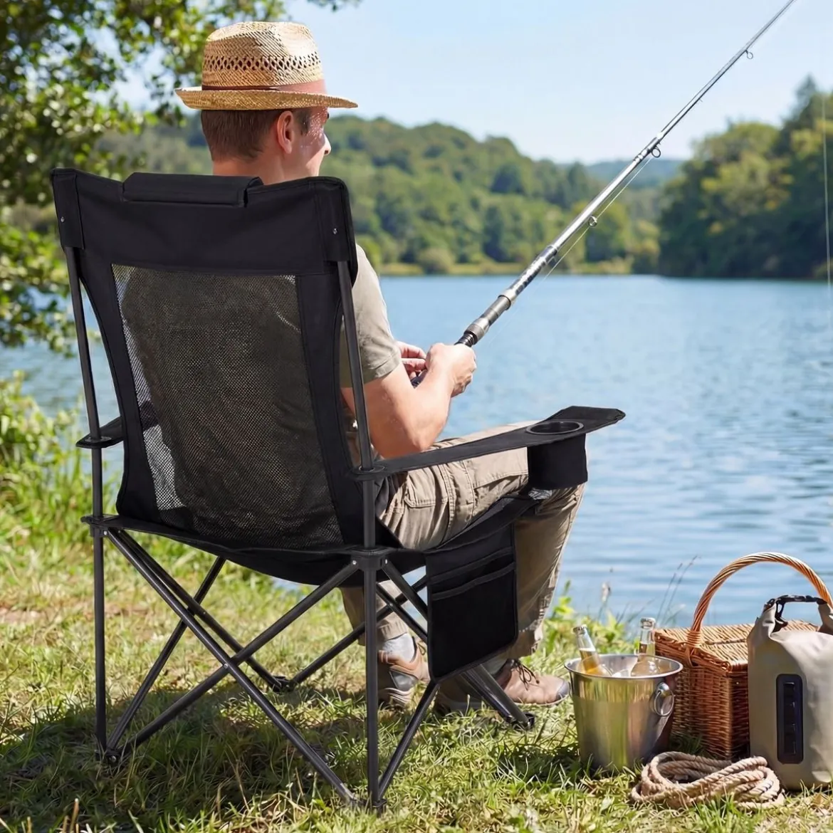 Campingstuhl mit Abnehmbarer Fußablage & Verstellbarer Rückenlehne & Kopfstütze Angelstuhl