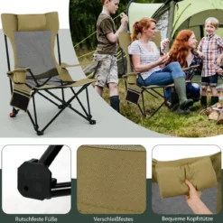Campingstuhl mit Abnehmbarer Fußablage & Verstellbarer Rückenlehne & Kopfstütze Angelstuhl