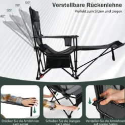 Campingstuhl mit Abnehmbarer Fußablage & Verstellbarer Rückenlehne & Kopfstütze Angelstuhl