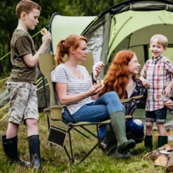 Campingstuhl mit Abnehmbarer Fußablage & Verstellbarer Rückenlehne & Kopfstütze Angelstuhl