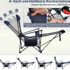 Campingstuhl mit Abnehmbarer Fußablage & Verstellbarer Rückenlehne & Kopfstütze Angelstuhl