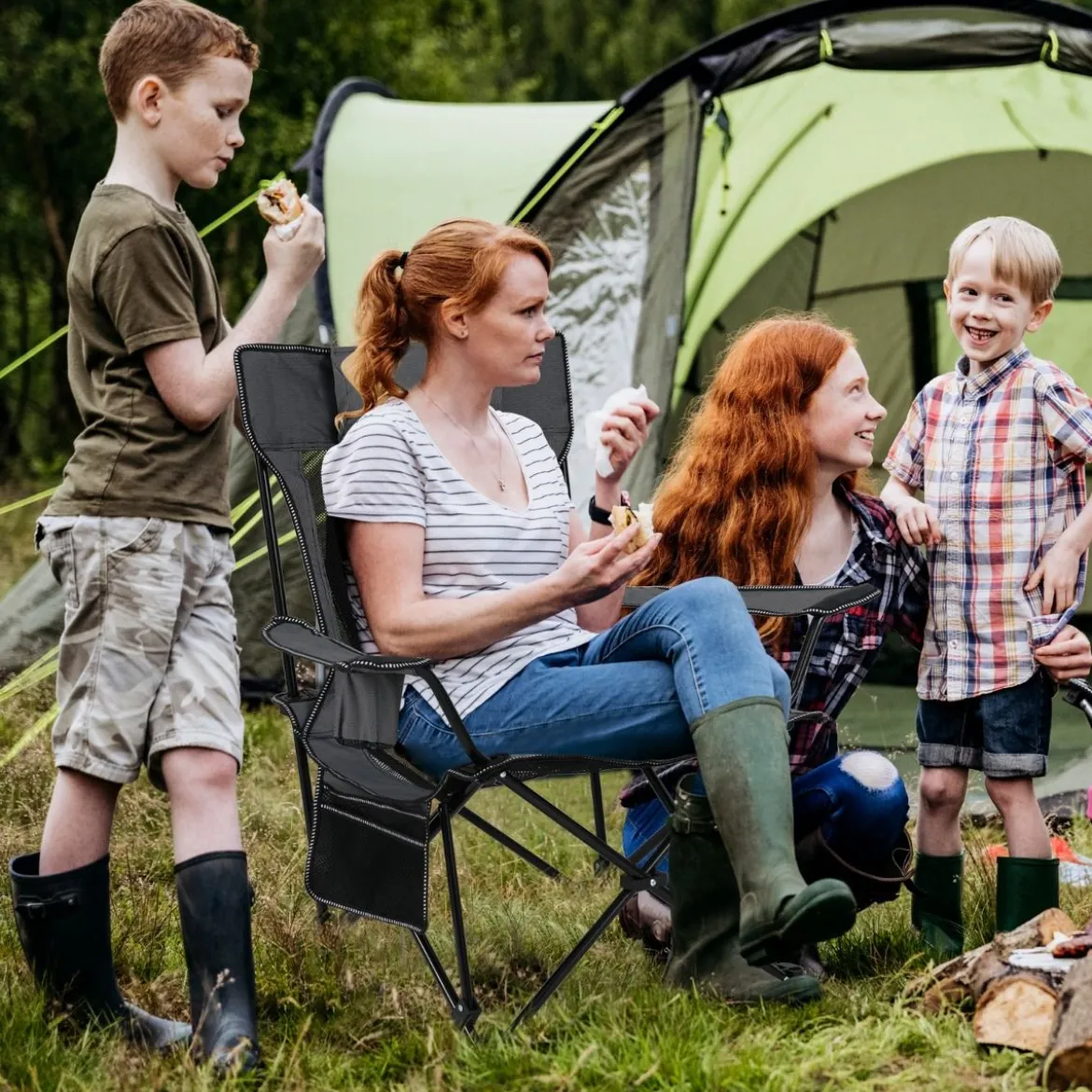 Campingstuhl mit Abnehmbarer Fußablage & Verstellbarer Rückenlehne & Kopfstütze Angelstuhl