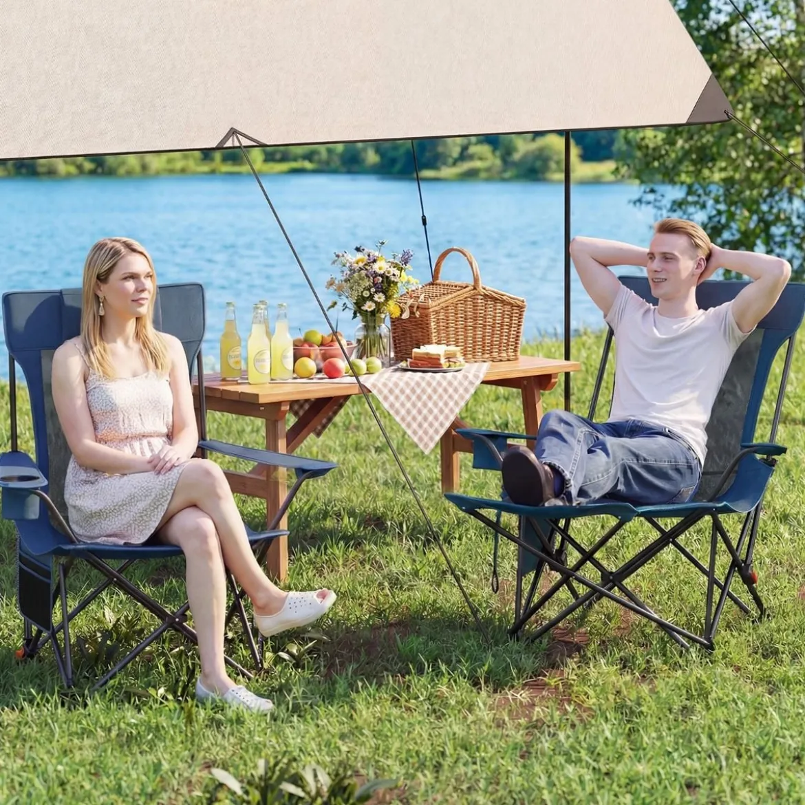 Campingstuhl mit Abnehmbarer Fußablage & Verstellbarer Rückenlehne & Kopfstütze Angelstuhl