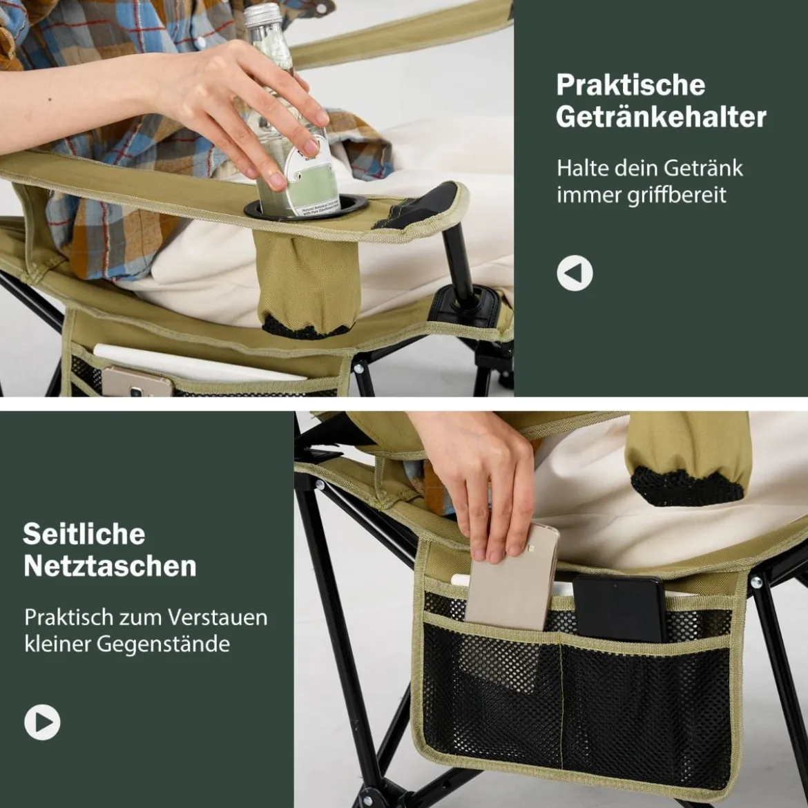 Campingstuhl mit Abnehmbarer Fußablage & Verstellbarer Rückenlehne & Kopfstütze Angelstuhl
