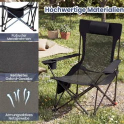 Campingstuhl mit Abnehmbarer Fußablage & Verstellbarer Rückenlehne & Kopfstütze Angelstuhl