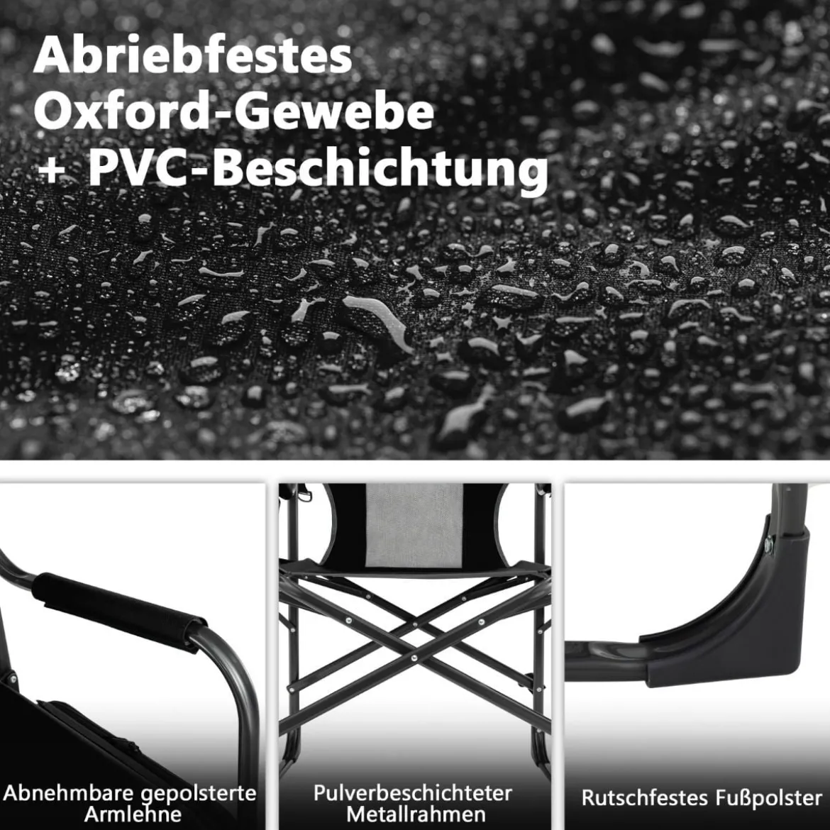 Campingstuhl mit Seitentisch Kühltasche & Aufbewahrungstasche 113 x 56 x 98 cm Schwarz
