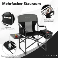 Campingstuhl mit Seitentisch Kühltasche & Aufbewahrungstasche 113 x 56 x 98 cm Schwarz