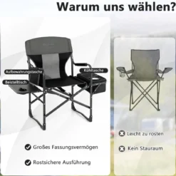 Campingstuhl mit Seitentisch Kühltasche & Aufbewahrungstasche 113 x 56 x 98 cm Schwarz