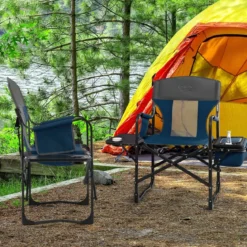 Campingstuhl mit Seitentisch Kühltasche & Aufbewahrungstasche 113 x 56 x 98 cm Blau