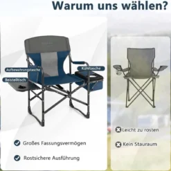 Campingstuhl mit Seitentisch Kühltasche & Aufbewahrungstasche 113 x 56 x 98 cm Blau
