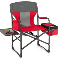 Campingstuhl mit Seitentisch & Kühltasche & Aufbewahrungstasche Klappbarer Angelstuhl Rot