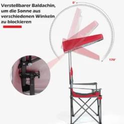 Campingstuhl mit Sonnendach Outdoor-Stuhl Klappstühle mit Sonnenschirm 90 x 72 x 150 cm Rot