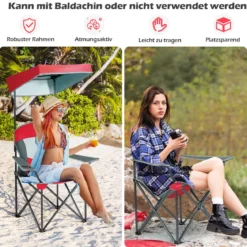 Campingstuhl mit Sonnendach Outdoor-Stuhl Klappstühle mit Sonnenschirm 90 x 72 x 150 cm Rot