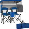 Campingstuhl mit Verstellbarem Sonnenschutz Klappstuhl mit Kühltasche & Becherhalter Marineblau