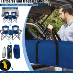 Campingstuhl mit Verstellbarem Sonnenschutz Klappstuhl mit Kühltasche & Becherhalter Marineblau