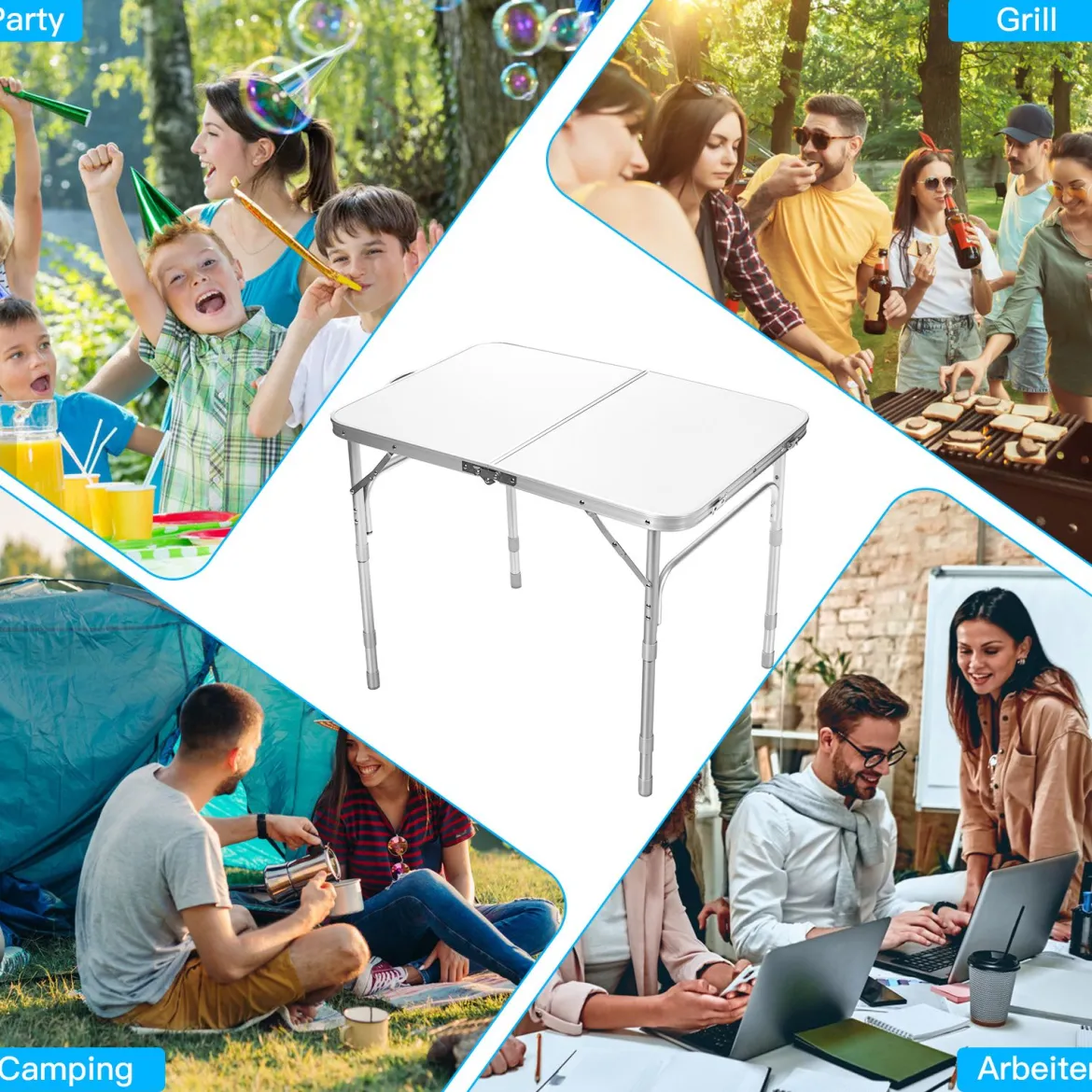 Campingtisch Falttisch Aluminium-Klapptisch mit 3 einstellbaren Positionen Weiß