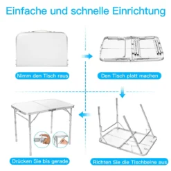 Campingtisch Falttisch Aluminium-Klapptisch mit 3 einstellbaren Positionen Weiß