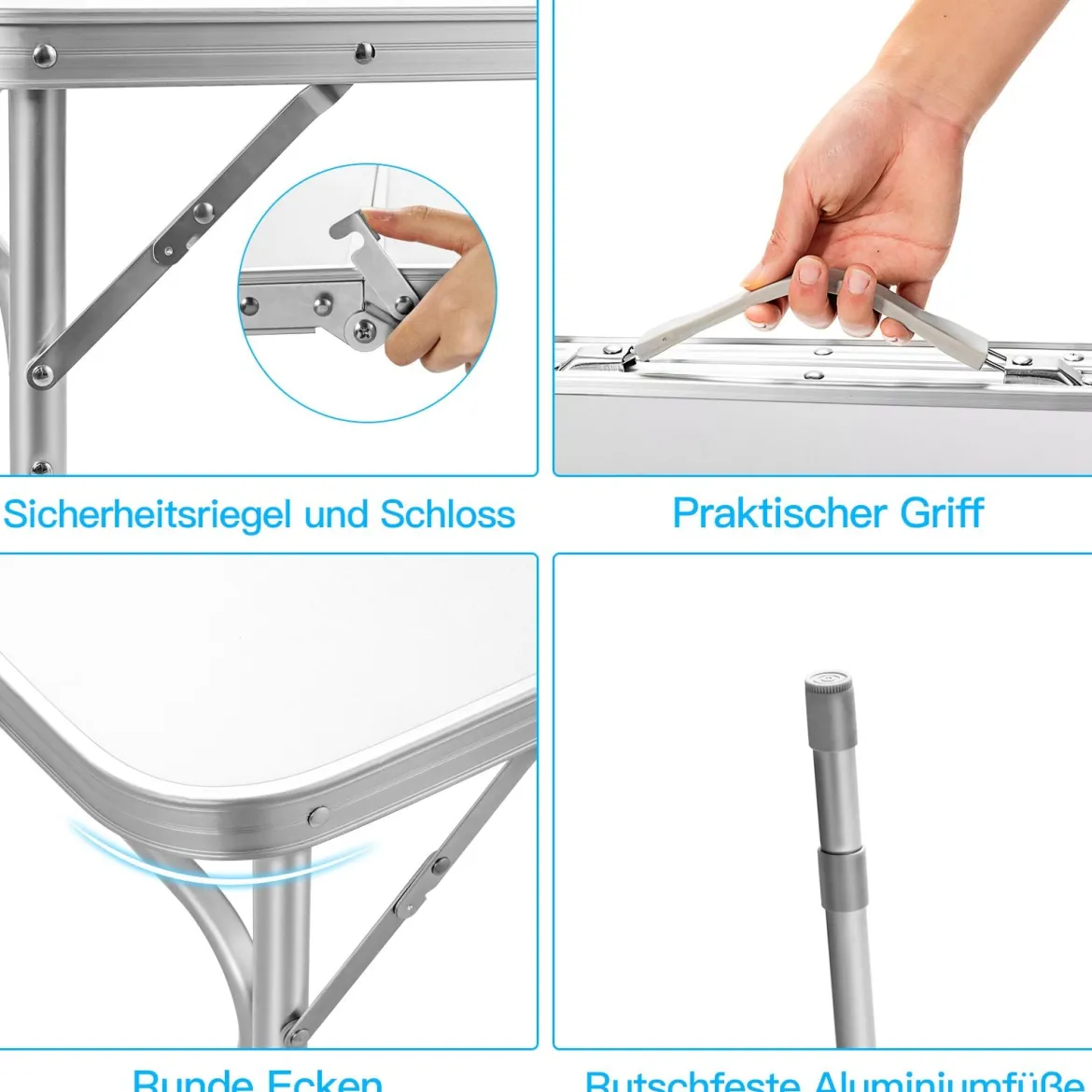 Campingtisch Falttisch Aluminium-Klapptisch mit 3 einstellbaren Positionen Weiß