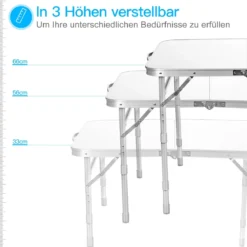 Campingtisch Falttisch Aluminium-Klapptisch mit 3 einstellbaren Positionen Weiß