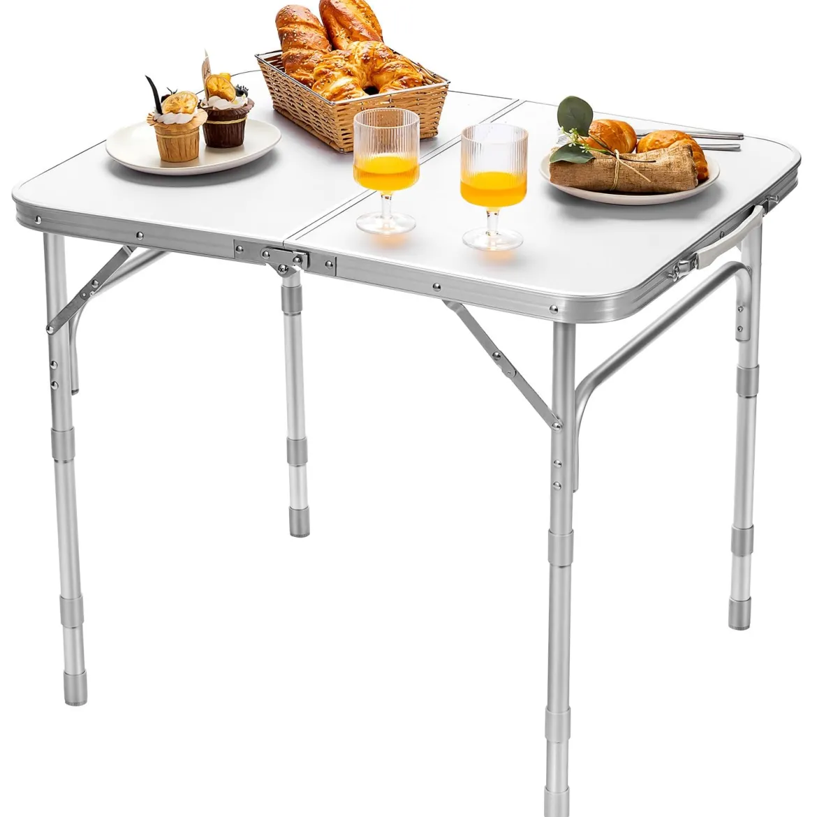 Campingtisch Falttisch Aluminium-Klapptisch mit 3 einstellbaren Positionen Weiß