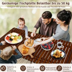 Campingtisch Klappbarer Picknicktisch mit Tragetasche Aufrollbarer Bambustisch 122 x 60 x 43,5 cm Kaffee