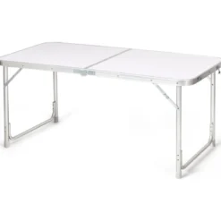 Campingtisch mit großem Stauraum Reiseküche Klapptisch aus Alu Gartentisch Picknicktisch Campingschrank Höhenverstellbar von 53-70cm Weiß+Grau