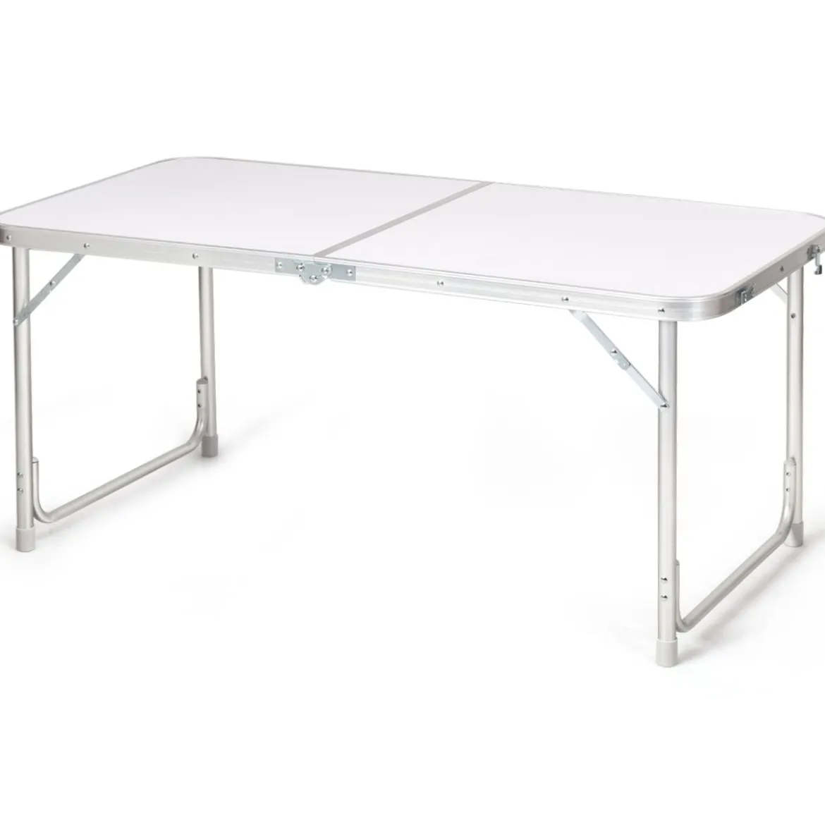 Campingtisch mit großem Stauraum Reiseküche Klapptisch aus Alu Gartentisch Picknicktisch Campingschrank Höhenverstellbar von 53-70cm Weiß+Grau