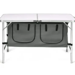 Campingtisch mit großem Stauraum Reiseküche Klapptisch aus Alu Gartentisch Picknicktisch Campingschrank Höhenverstellbar von 53-70cm Weiß+Grau