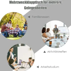 Campingtisch mit großem Stauraum Reiseküche Klapptisch aus Alu Gartentisch Picknicktisch Campingschrank Höhenverstellbar von 53-70cm Weiß+Grau