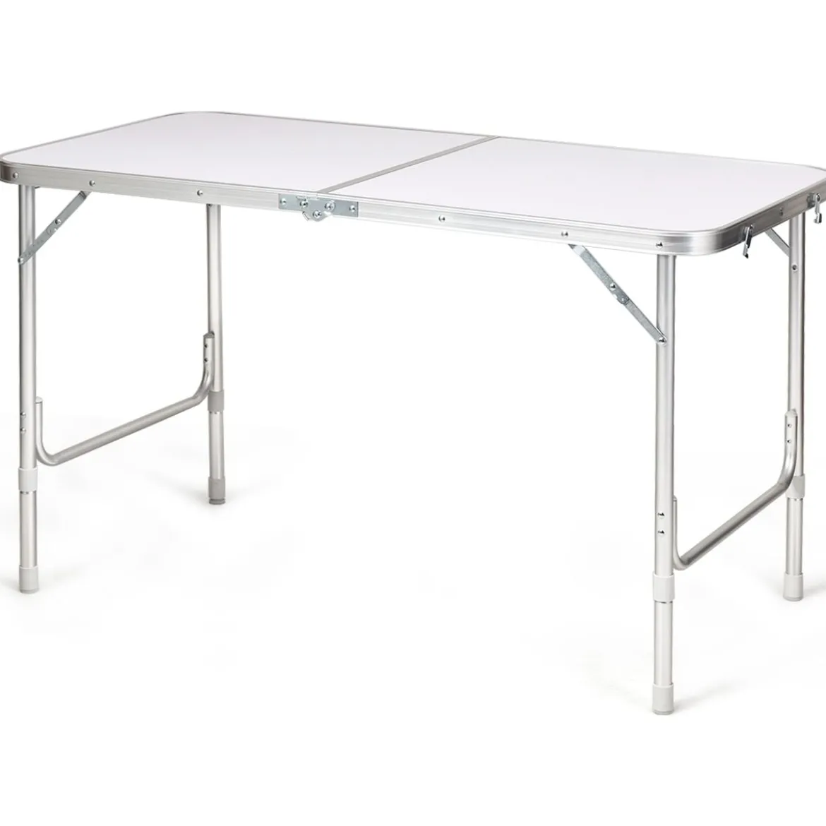 Campingtisch mit großem Stauraum Reiseküche Klapptisch aus Alu Gartentisch Picknicktisch Campingschrank Höhenverstellbar von 53-70cm Weiß+Grau
