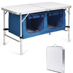Campingtisch mit Großem Stauraum Reiseküche Alu Klapptisch Gartentisch Dunkelblau