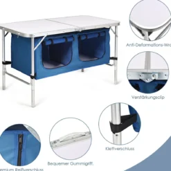 Campingtisch mit Großem Stauraum Reiseküche Alu Klapptisch Gartentisch Dunkelblau