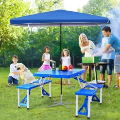 Campingtisch mit 4 Stühlen Falttisch Gartentisch klappbare Sitzgruppe Camping Klappgarnitur 137x84x66cm Blau