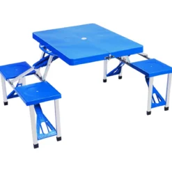 Campingtisch mit 4 Stühlen Falttisch Gartentisch klappbare Sitzgruppe Camping Klappgarnitur 137x84x66cm Blau