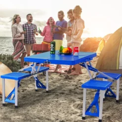 Campingtisch mit 4 Stühlen Falttisch Gartentisch klappbare Sitzgruppe Camping Klappgarnitur 137x84x66cm Blau