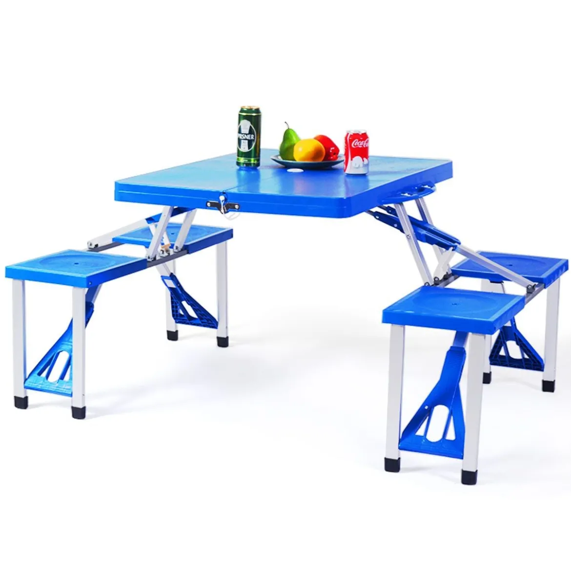 Campingtisch mit 4 Stühlen Falttisch Gartentisch klappbare Sitzgruppe Camping Klappgarnitur 137x84x66cm Blau
