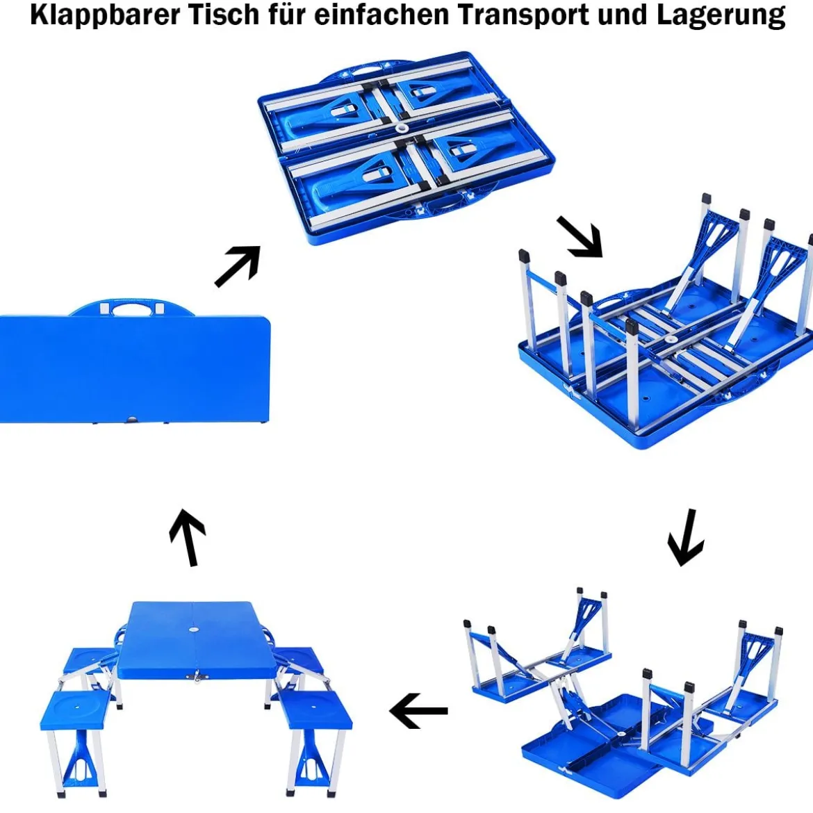 Campingtisch mit 4 Stühlen Falttisch Gartentisch klappbare Sitzgruppe Camping Klappgarnitur 137x84x66cm Blau