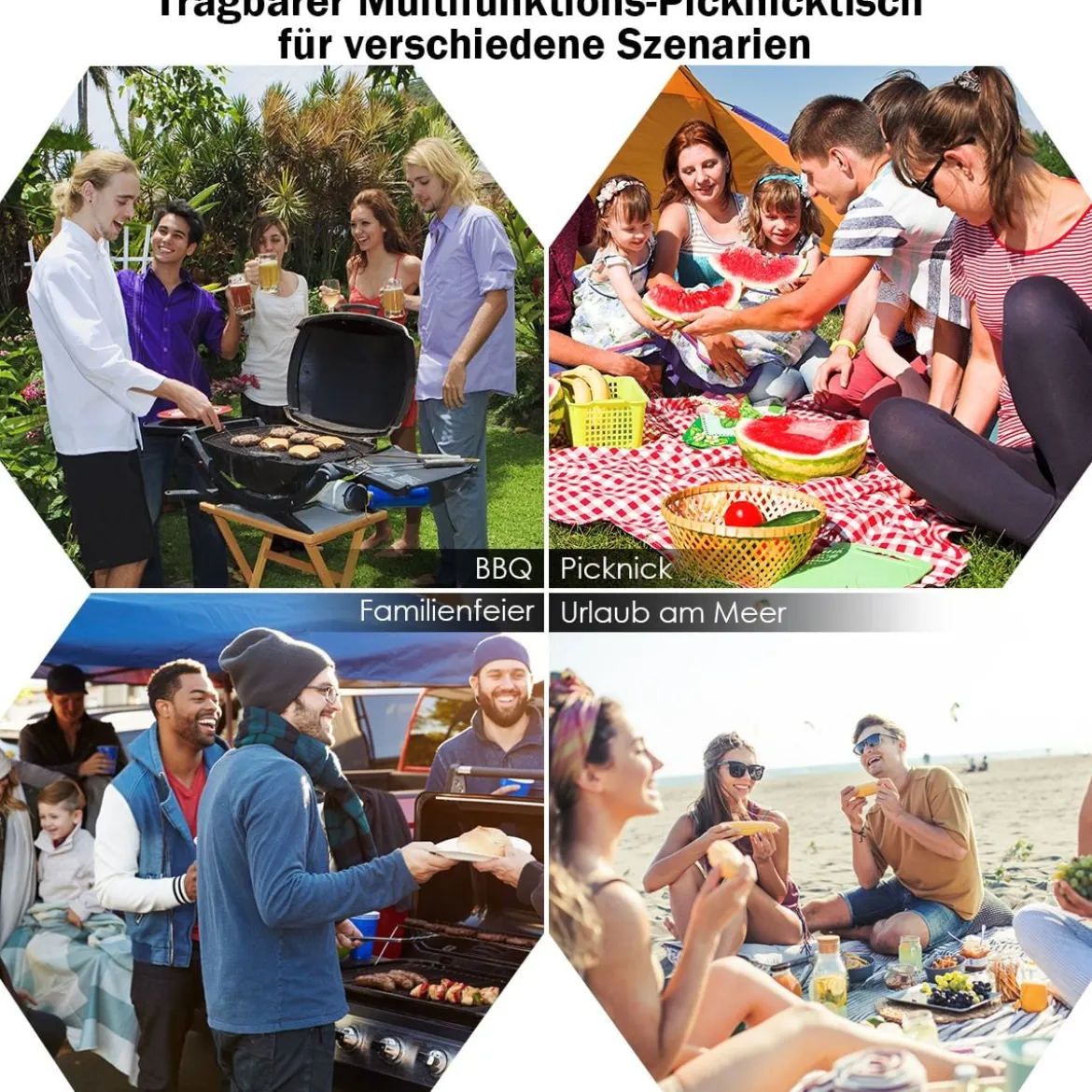 Campingtisch mit 4 Stühlen Falttisch Gartentisch klappbare Sitzgruppe Camping Klappgarnitur 137x84x66cm Blau