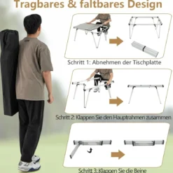 Campingtisch mit Wasserdichter Tischplatte & Tragetasche Picknicktisch Outdoor Tisch