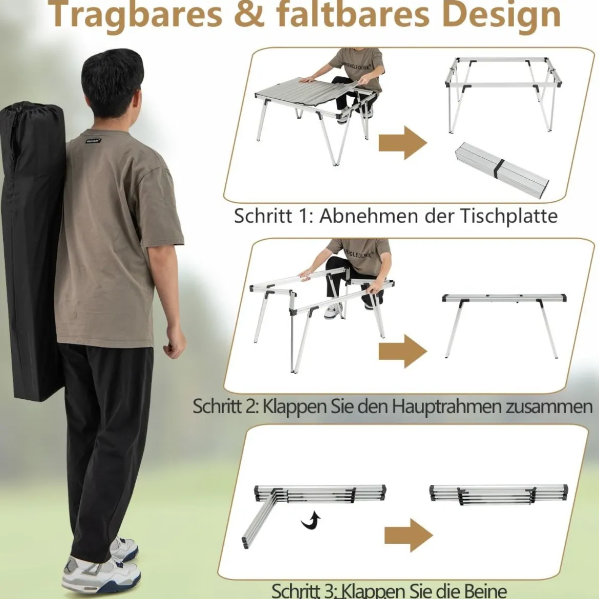 Campingtisch mit Wasserdichter Tischplatte & Tragetasche Picknicktisch Outdoor Tisch