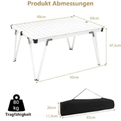 Campingtisch mit Wasserdichter Tischplatte & Tragetasche Picknicktisch Outdoor Tisch