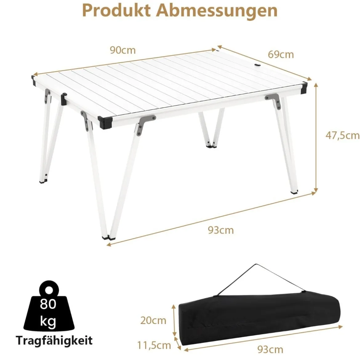 Campingtisch mit Wasserdichter Tischplatte & Tragetasche Picknicktisch Outdoor Tisch