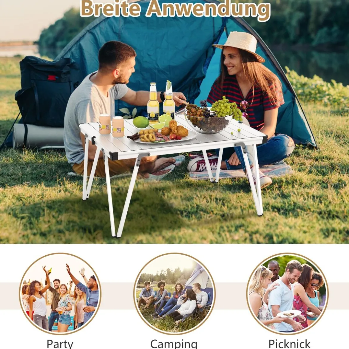 Campingtisch mit Wasserdichter Tischplatte & Tragetasche Picknicktisch Outdoor Tisch
