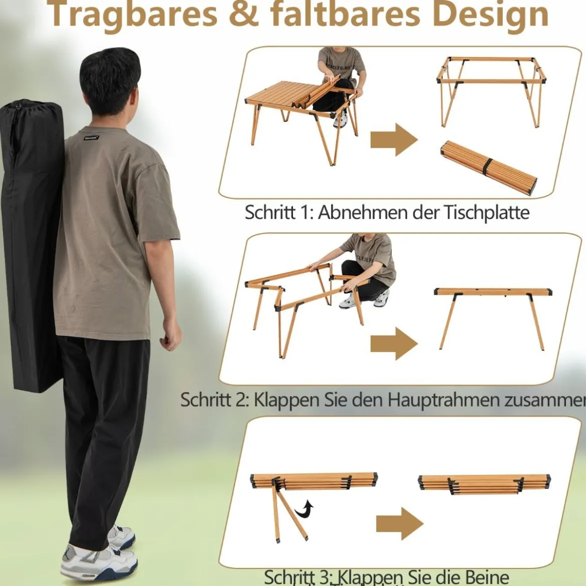 Campingtisch mit Wasserdichter Tischplatte & Tragetasche Picknicktisch Outdoor Tisch