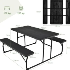 Campingtisch-Set Klappbarer Picknicktisch mit Bänken Schwarz