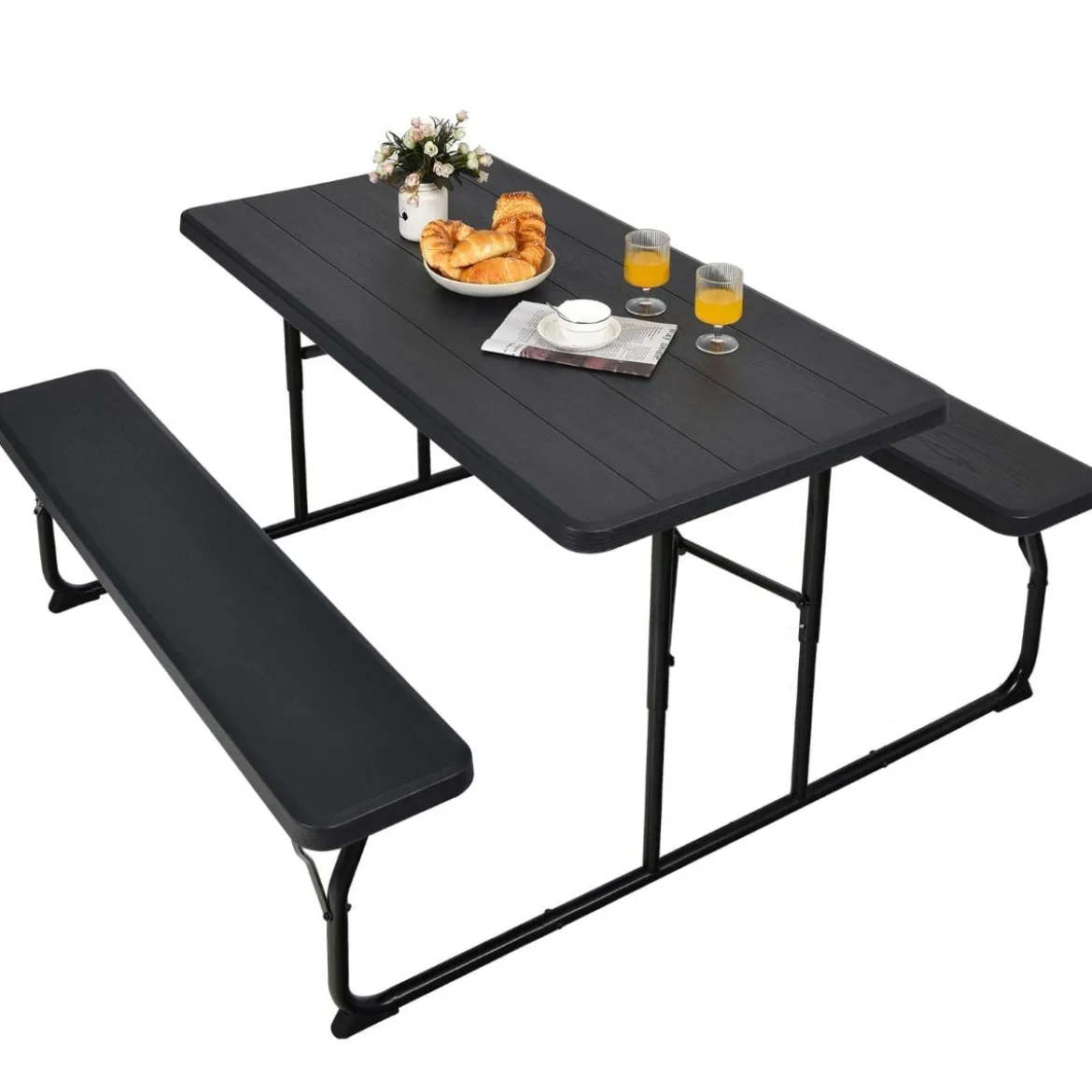 Campingtisch-Set Klappbarer Picknicktisch mit Bänken Schwarz