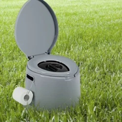 Campingtoilette tragbar Reisetoilette Mobile Toilette mit Abnehmbarem Eimereinsatz Grau