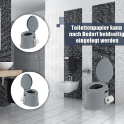 Campingtoilette tragbar Reisetoilette Mobile Toilette mit Abnehmbarem Eimereinsatz Grau