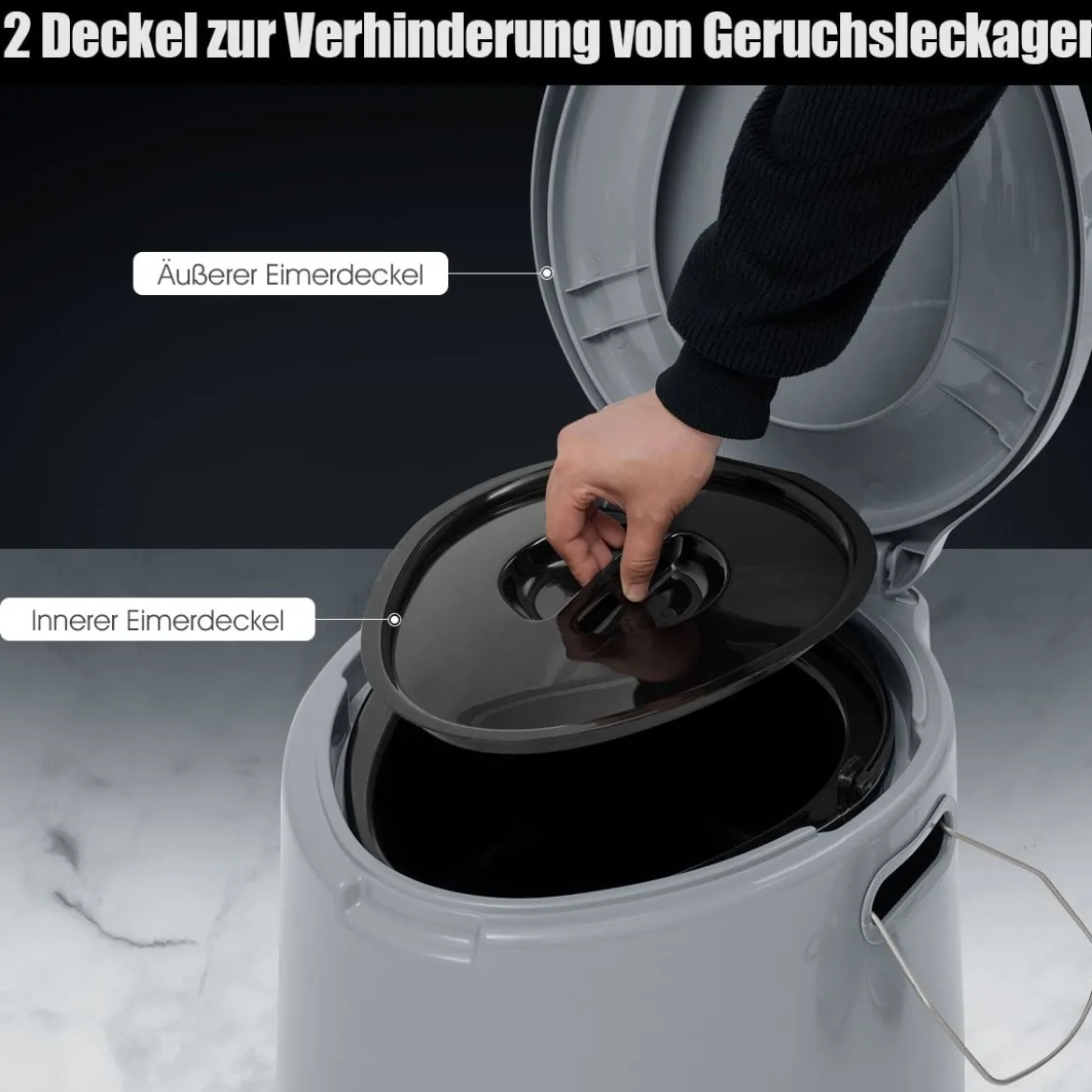 Campingtoilette tragbar Reisetoilette Mobile Toilette mit Abnehmbarem Eimereinsatz Grau